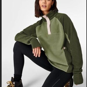 SWEATY BETTY Altitude Thermal Half Snap Sweatshirt In Olive Green Size XXL